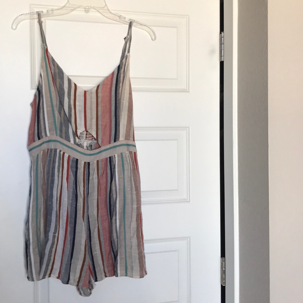 American Eagle Linen Striped Cutout Romper